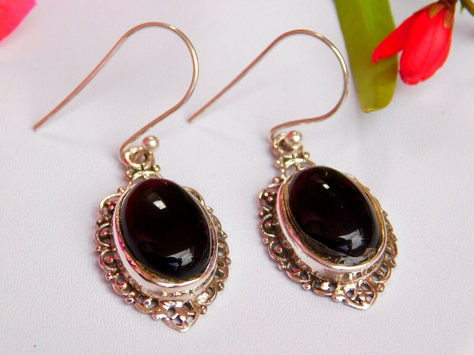 925 Pure Sterling Silver Brown Smoky Quartz Beads Dangle Earrings 1.4″