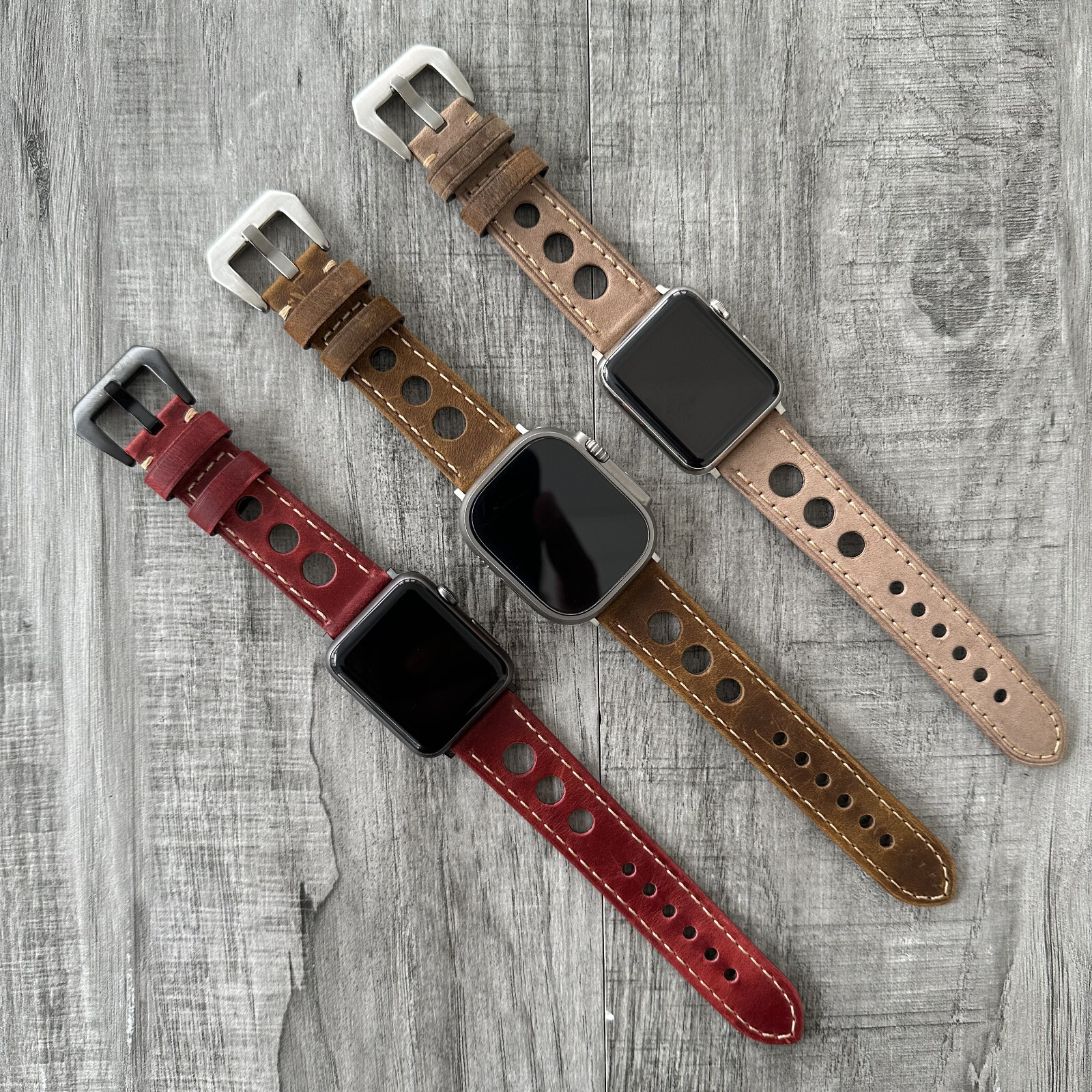 Leather Perforated Racing Rally Watch Strap Band For Apple Watch ULTRA 1 2 49mm