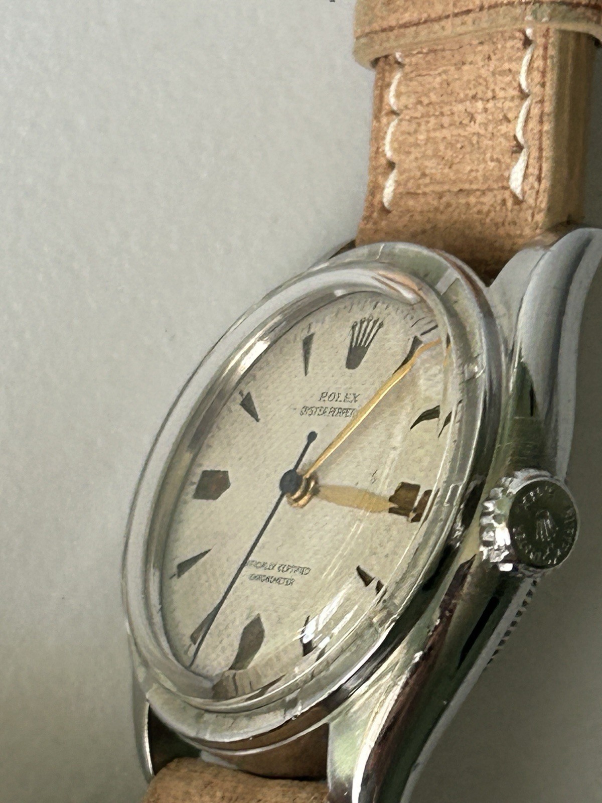 1952 Vintage ROLEX BUBBLEBACK 6103 Honeycomb Waffle dial Rare 2piece 635 Cosc