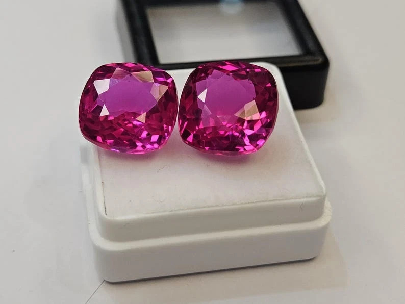 20-22 Ct Pair Certified Natural Ceylon Pink Sapphire Cushion Loose Gemstone Cut