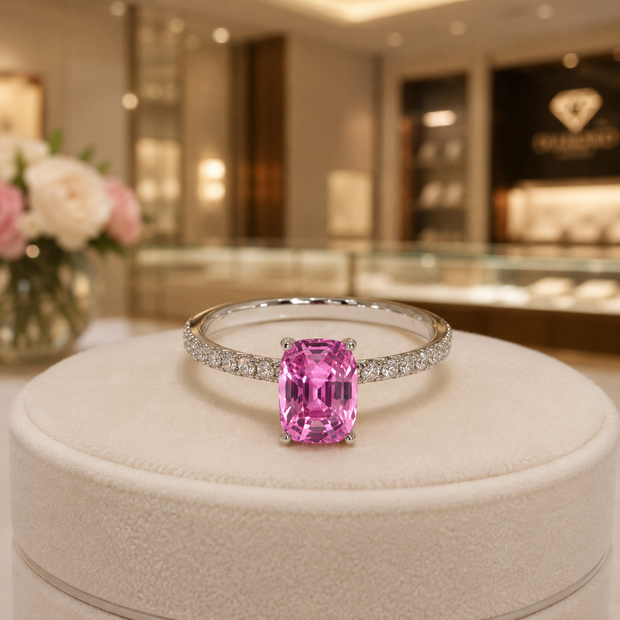 Natural Pink Sapphire & Diamond Wedding Gift Ring 14k White Gold (Import Free)