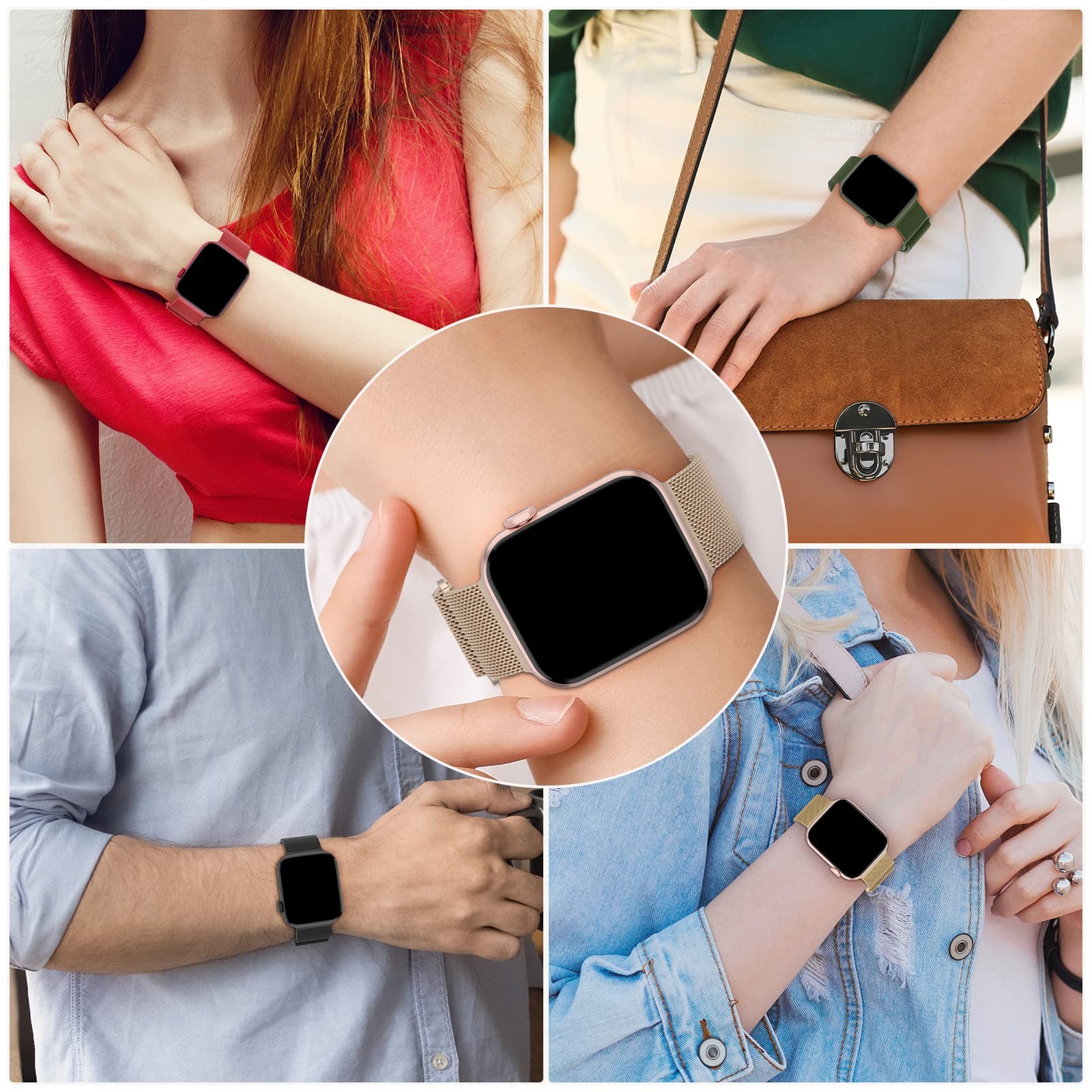 3 Pack Mesh Metal Band Compatible with Apple Watch Band 38mm 40mm 41mm 42mm 4…