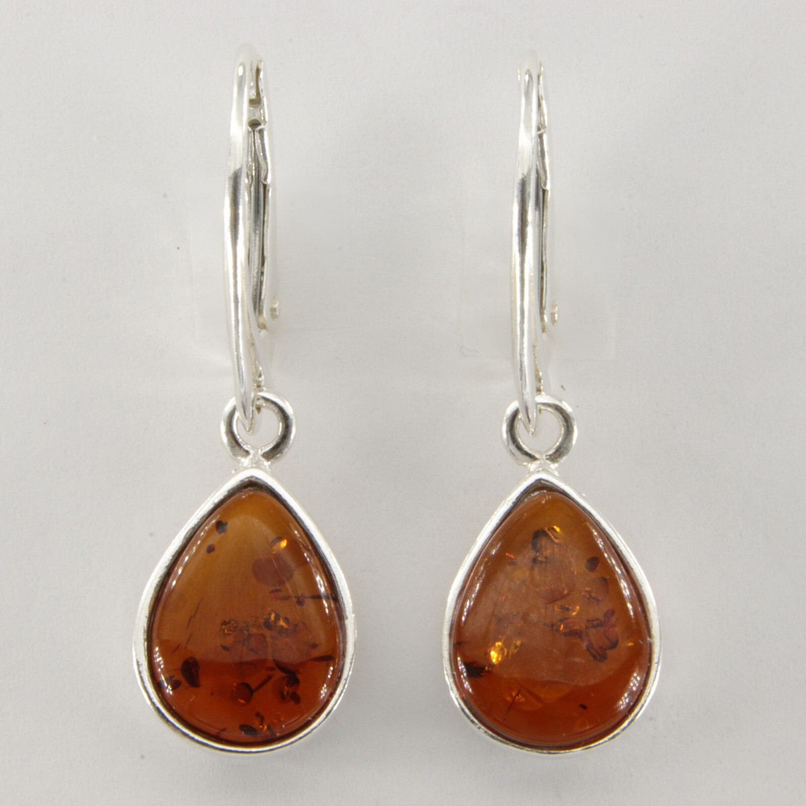Cognac / Brown BALTIC AMBER Drop Leveback Earrings 925 STERLING SILVER #1652e