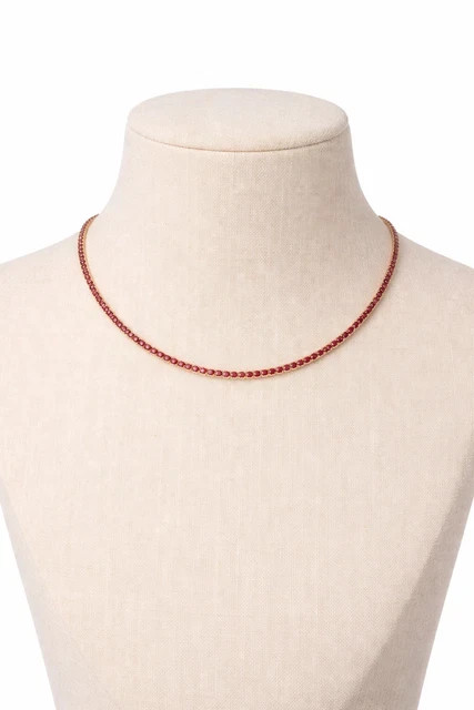 12Ct Round Cut Lab Created Ruby Women’s 14K Yellow Gold Finish Tennis Necklace