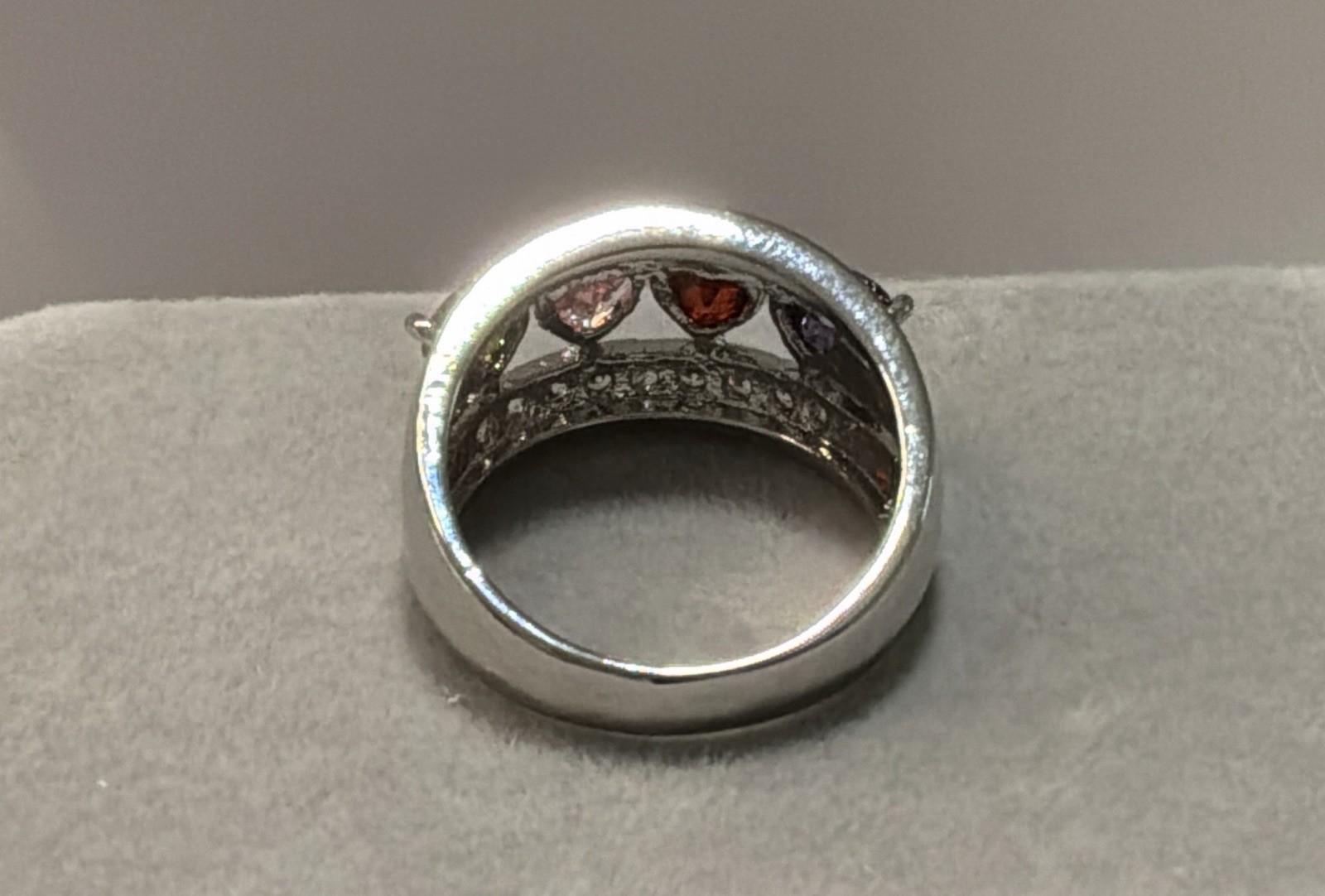 MULTI-STONE RING – HEART CUT STONES – 7mm Each.- .925 Sterling Silver!!!