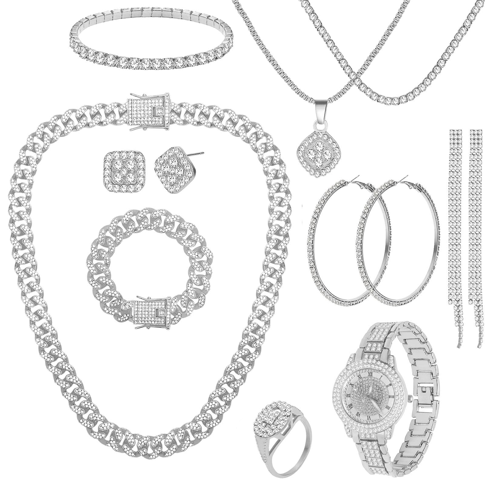 NEWITIN 13 Pieces Silver Jewelry Set for Women Adjustable,
