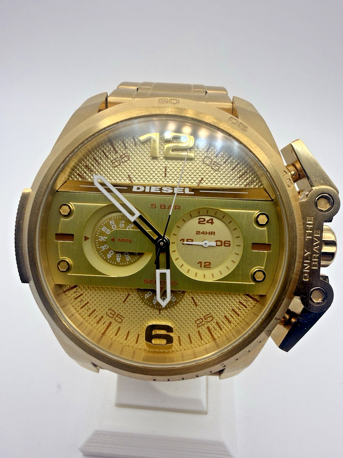 Diesel Ironside DZ4377 Only The Brave Gold Tone Oversize Watch 57mm Running
