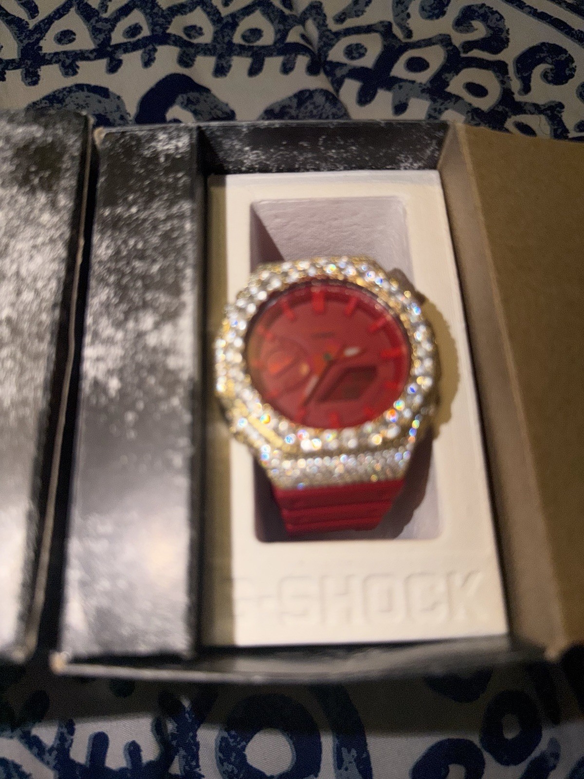 Red And Clear Gshock GA2100 With Custom Moissanite Gold Diamond Bezel
