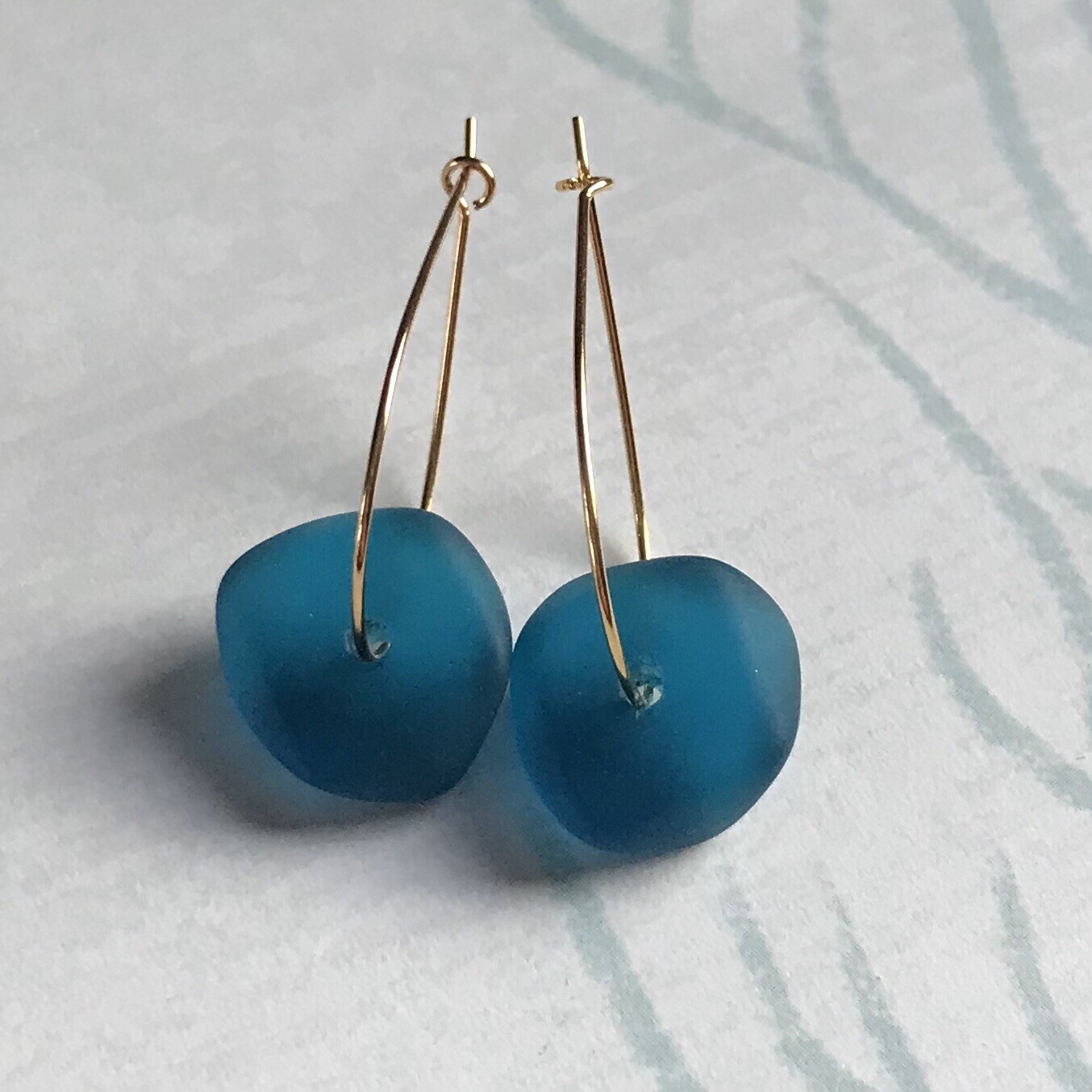 Min Favorit Teal Sea Glass Nugget & Gold Pl Artisan Drop Earrings