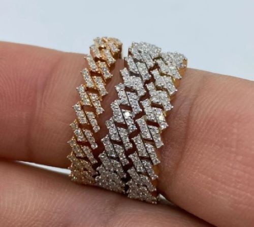 Men’s Single Row Half Eternity Cuban Ring in Moissanite & Cubic Zirconia Silver