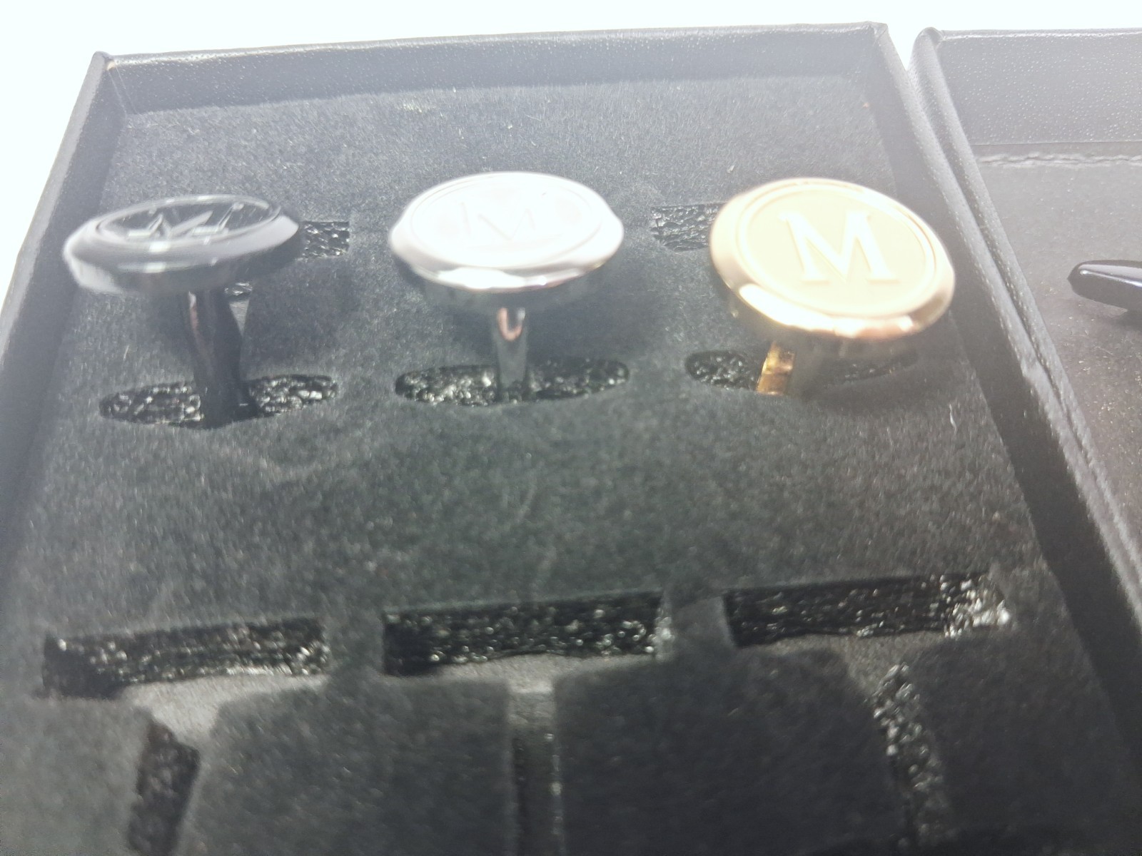 6 Pc Monogram Letter M Cufflinks Set Black Silver Gold Tone Round Cuff Links