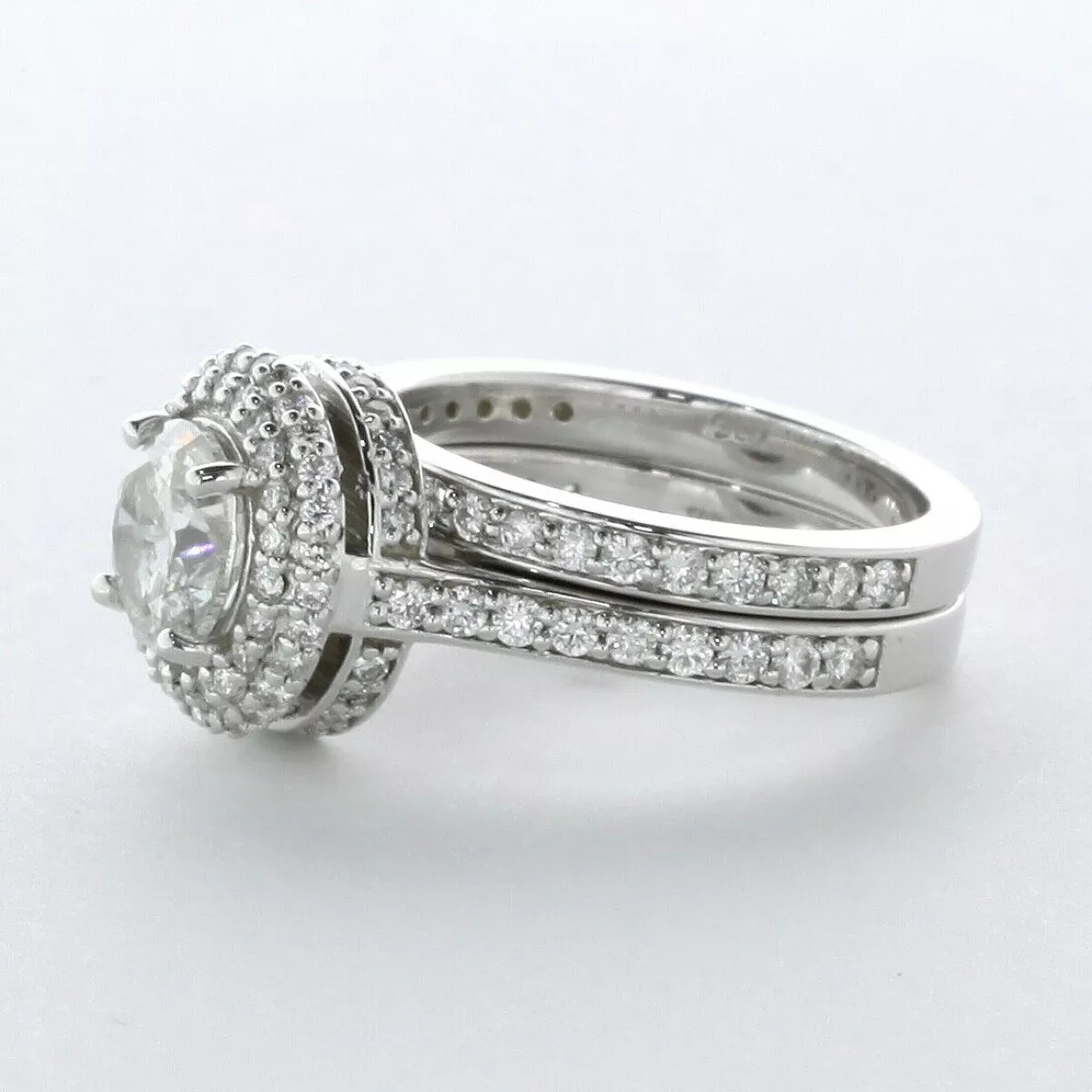 Engagement Ring Set Under Halo 14K Gold 2.56 Carat Round Lab-Grown Diamond E SI2