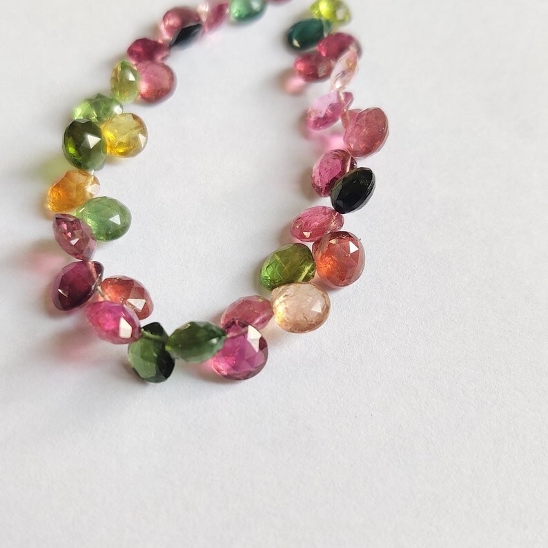 AAA+ Multi Tourmaline Faceted Pear Shape Gemstone Beads 8” Strand Craft Jewelry