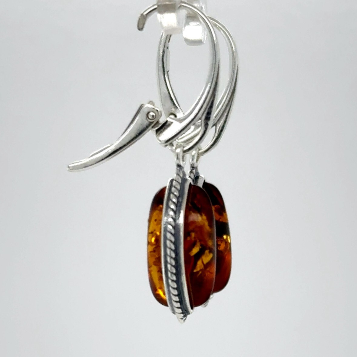 Cognac / Brown BALTIC AMBER Oval Leveback Earrings 925 STERLING SILVER #1591e
