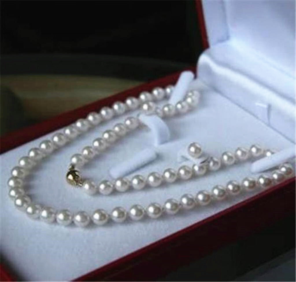6-7/7-8/8-9/9-10mm Natural White Cultured Pearl Necklace 20″ + Earrings Set
