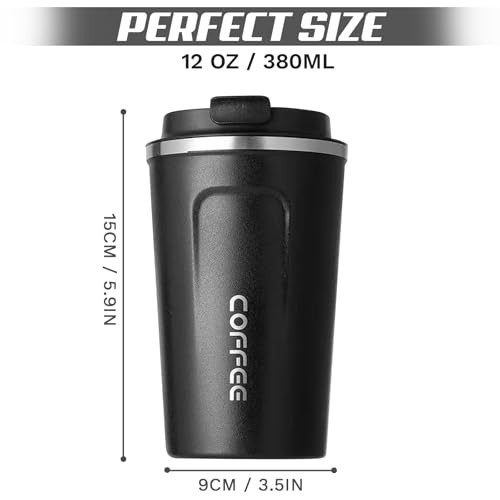 Travel coffee mugs leak-proof, reusable coffee cups with 12 Ounces 2nd-Black