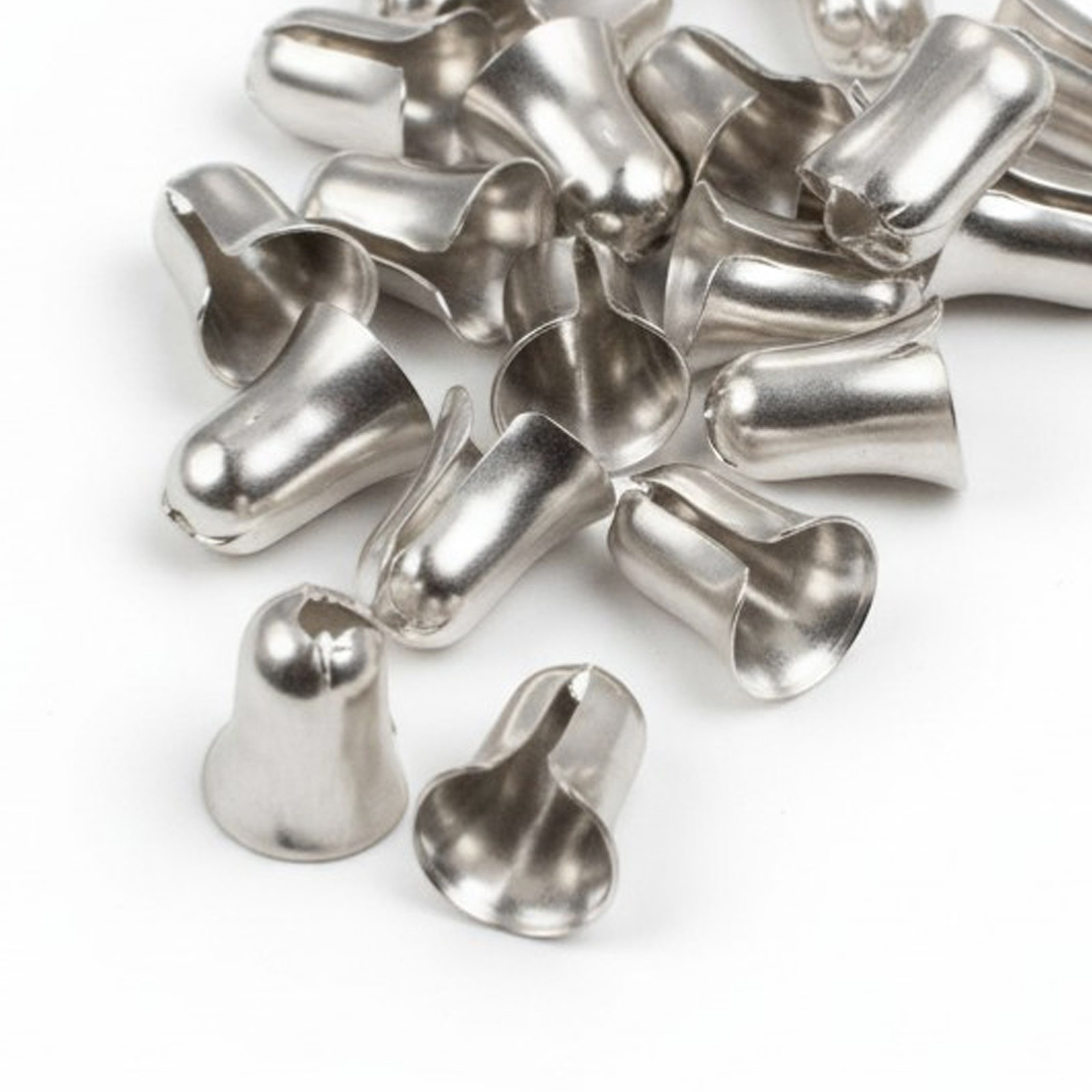 20 Silver Bell Pendants, Nickel Plated Brass, #6 Ball Chain Pull