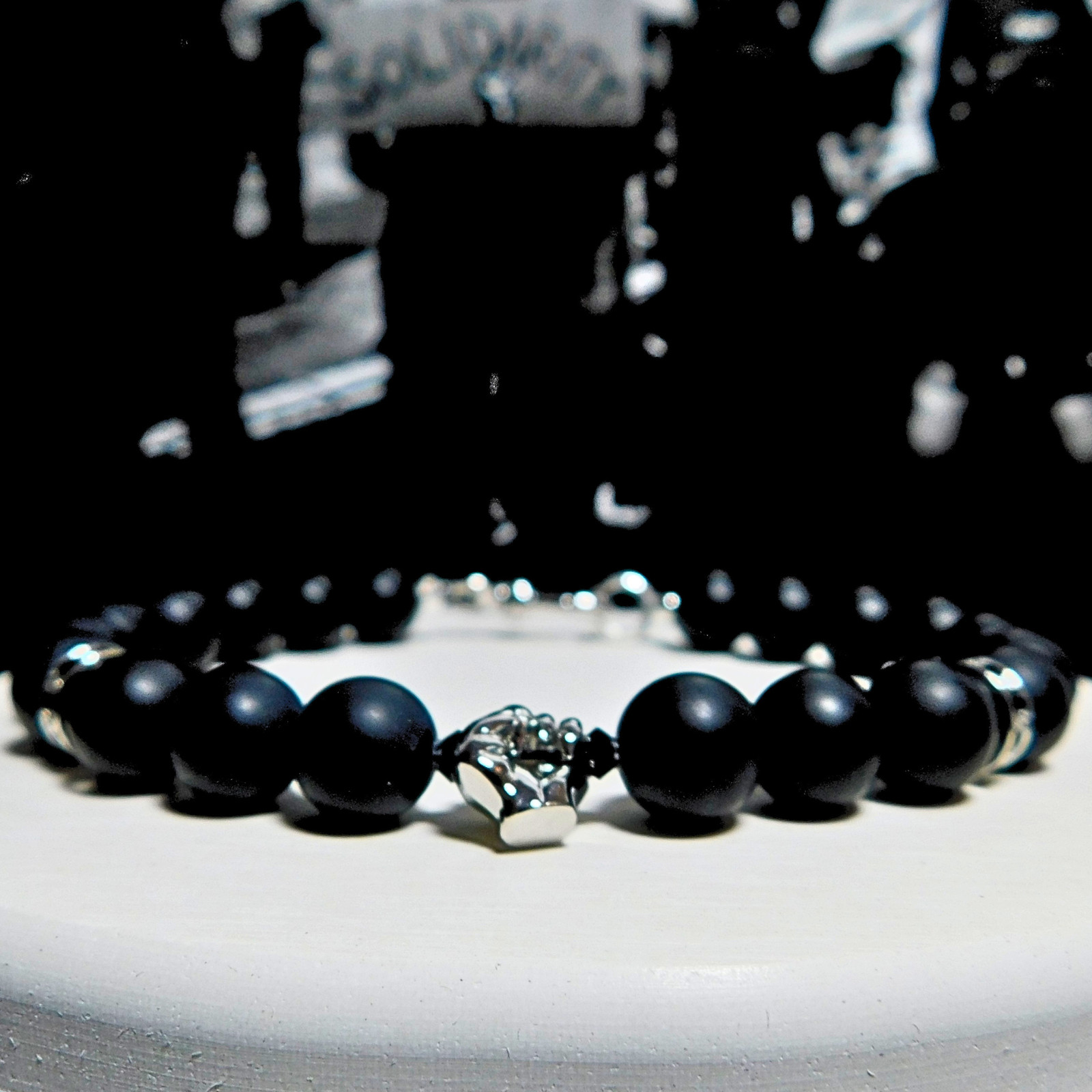 18K White Gold Filled Matte Black Onyx Power Fist Bracelet Protest Jewelry Luxe