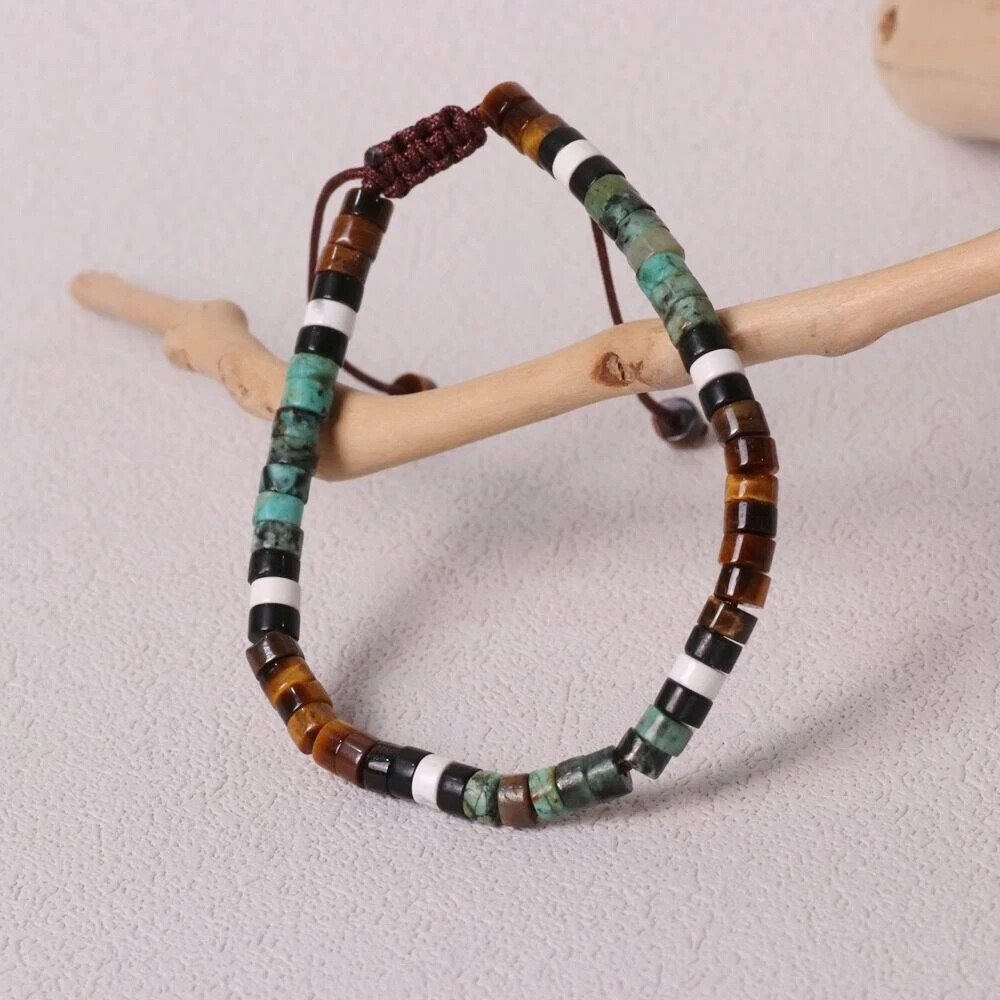 African Turquoise & Tiger Eye Healing Reiki Gemstone Bracelet Gift for Men Women