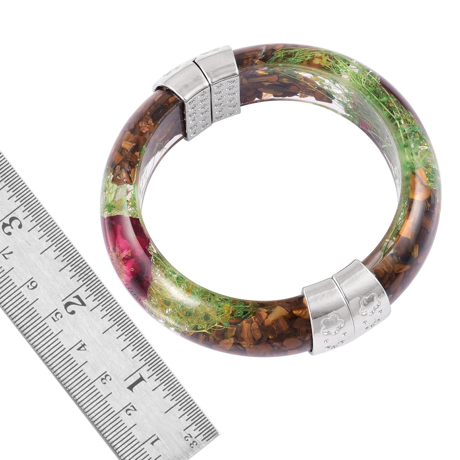 Bold South African Tigers Eye Chips Lucite Silver Tone Bangle (8 in) 100.00 cts