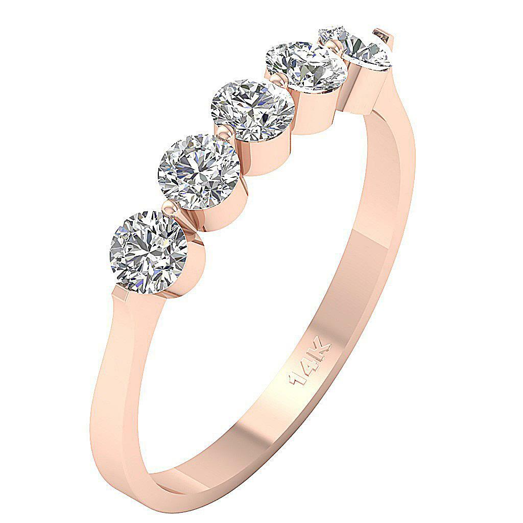 Five Stone Anniversary Ring SI1 G 1.01 Ct Round Diamond 14K Solid Gold 3.60 MM