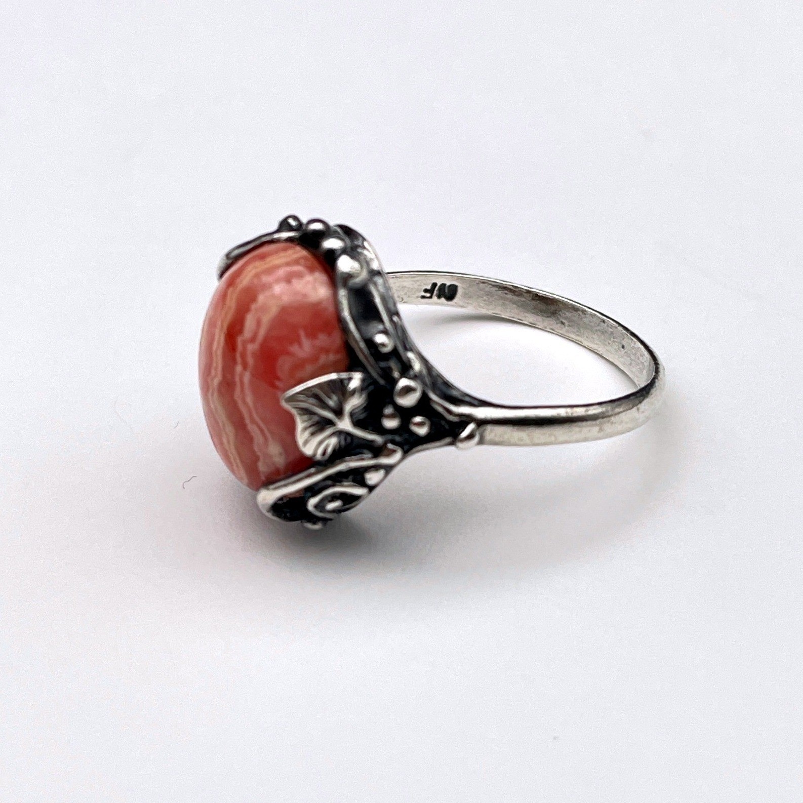 Vintage Pink Rhodochrosite Floral Ring Dainty Feminine Jewelry