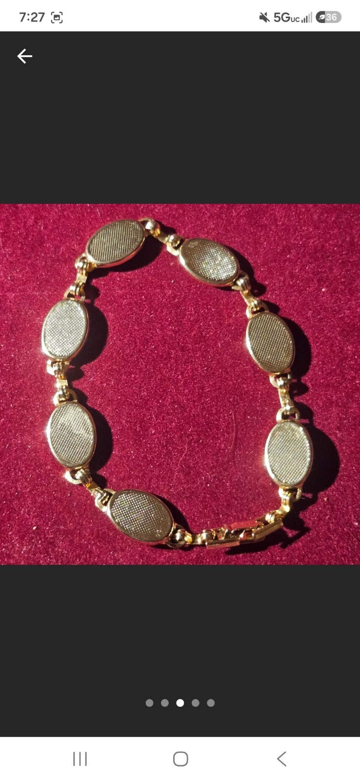 Vintage Damascene gold & Black Etched Dove Pattern Link Bracelet