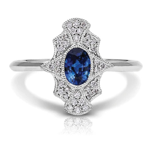 Vintage Blue Sapphire & Cubic Zirconia In 935 Silver Women’s Old Fashion Ring