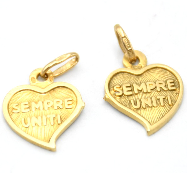 Unoaerre 18K Yellow Gold Vintage Heart Charms “Divided But Always United”
