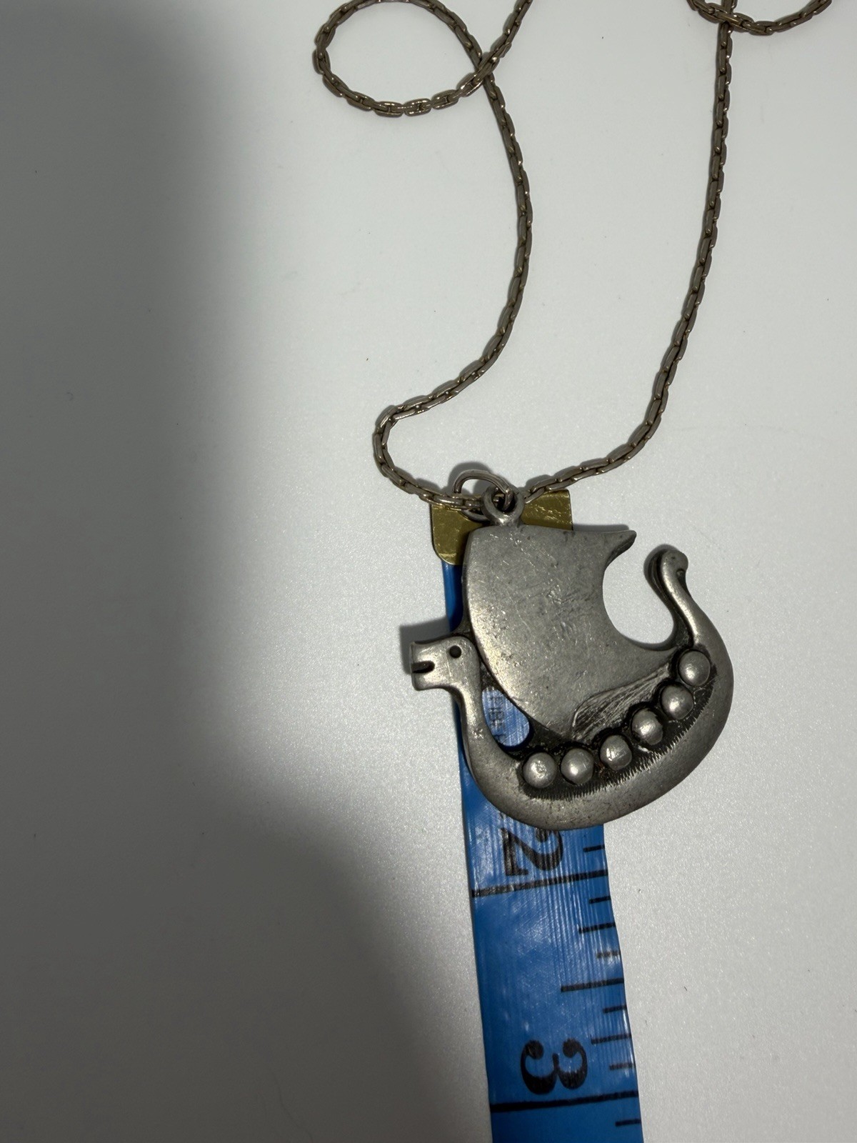 Vintage R. Tennesmed Sweden Pewter Viking Ship Pendant Necklace