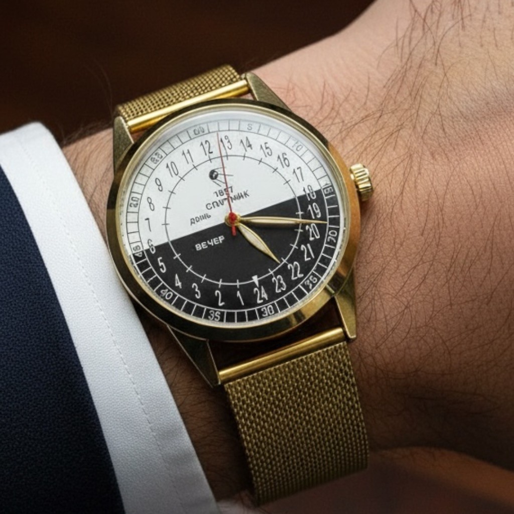 Watch Raketa 24h Automatic Wrist Men’s Russian Soviet USSR Sputnik Day Golden