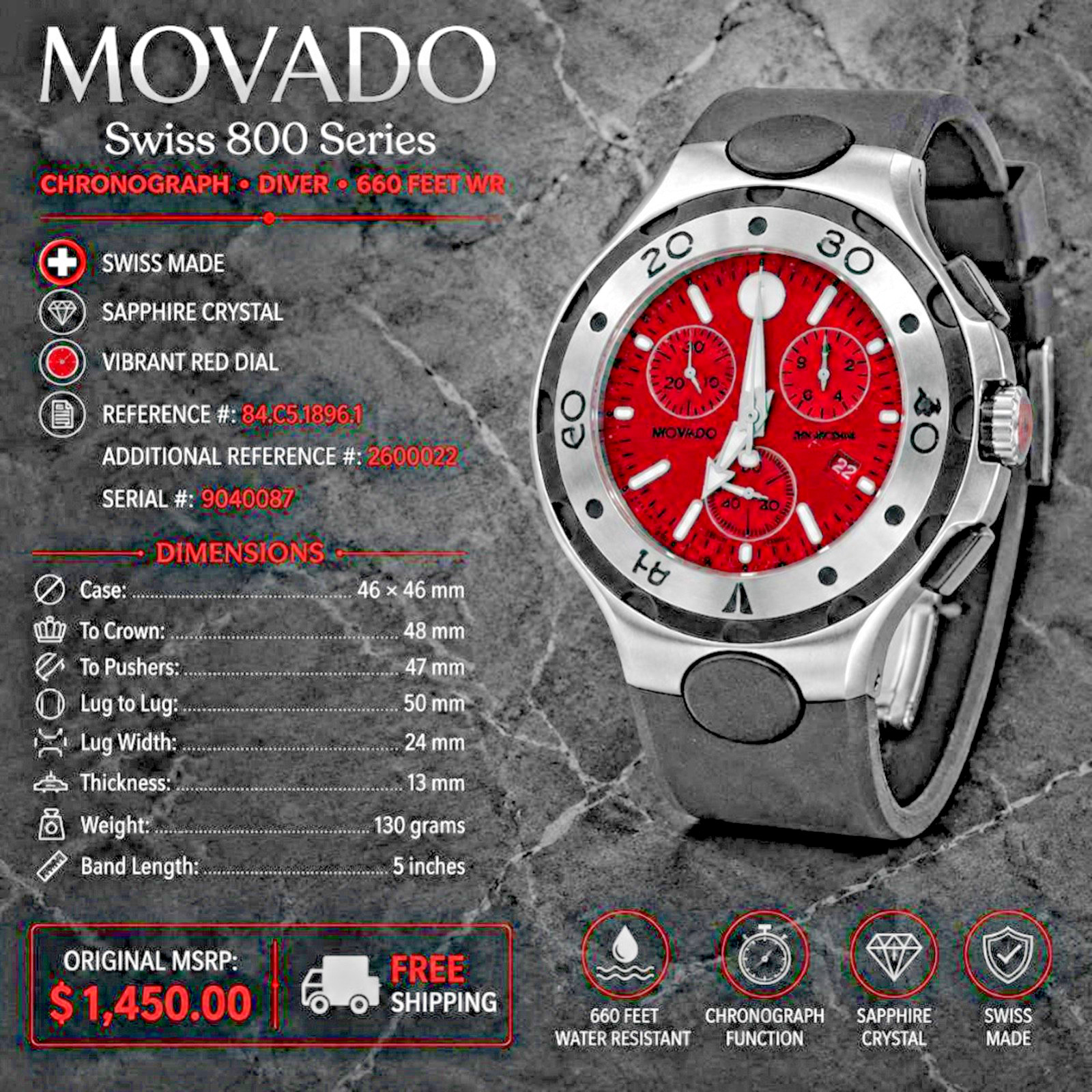 Movado Series 800 Chronograph . One Owner . Original Clasp . 💯 Free Shipping