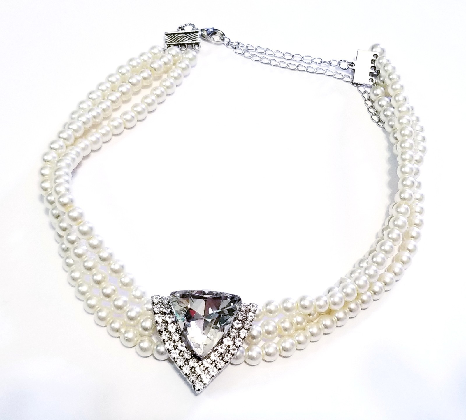 Clear Crystal Choker Rhinestone Created Pearls Necklace Bridal Prom Pageant