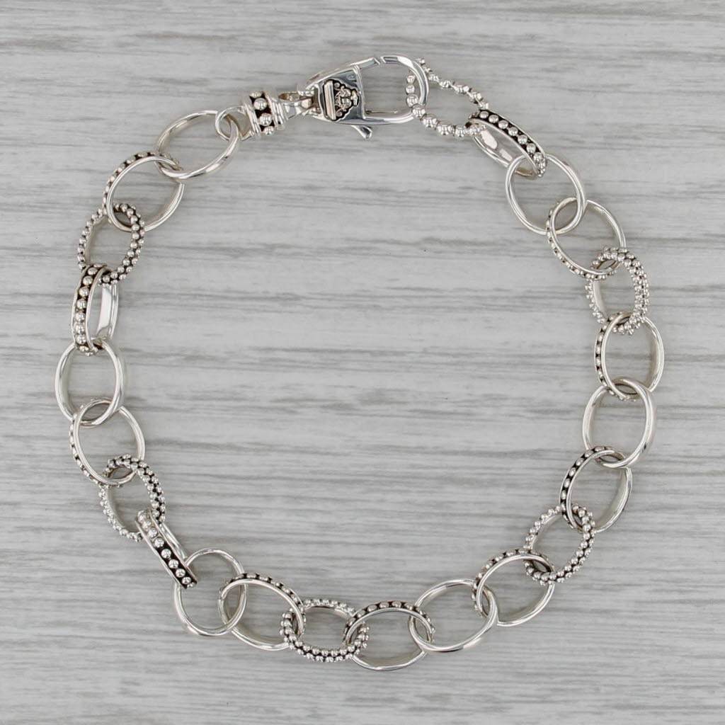 New Lagos Caviar Cable Chain Bracelet Sterling Silver w/ Pouch Card 7.75″ 8.7mm