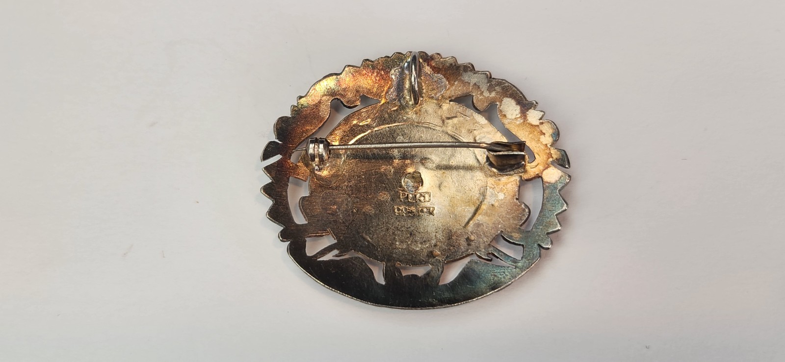 Vintage Peru STERLING SILVER & 18K GOLD Aztec Mayan Brooch