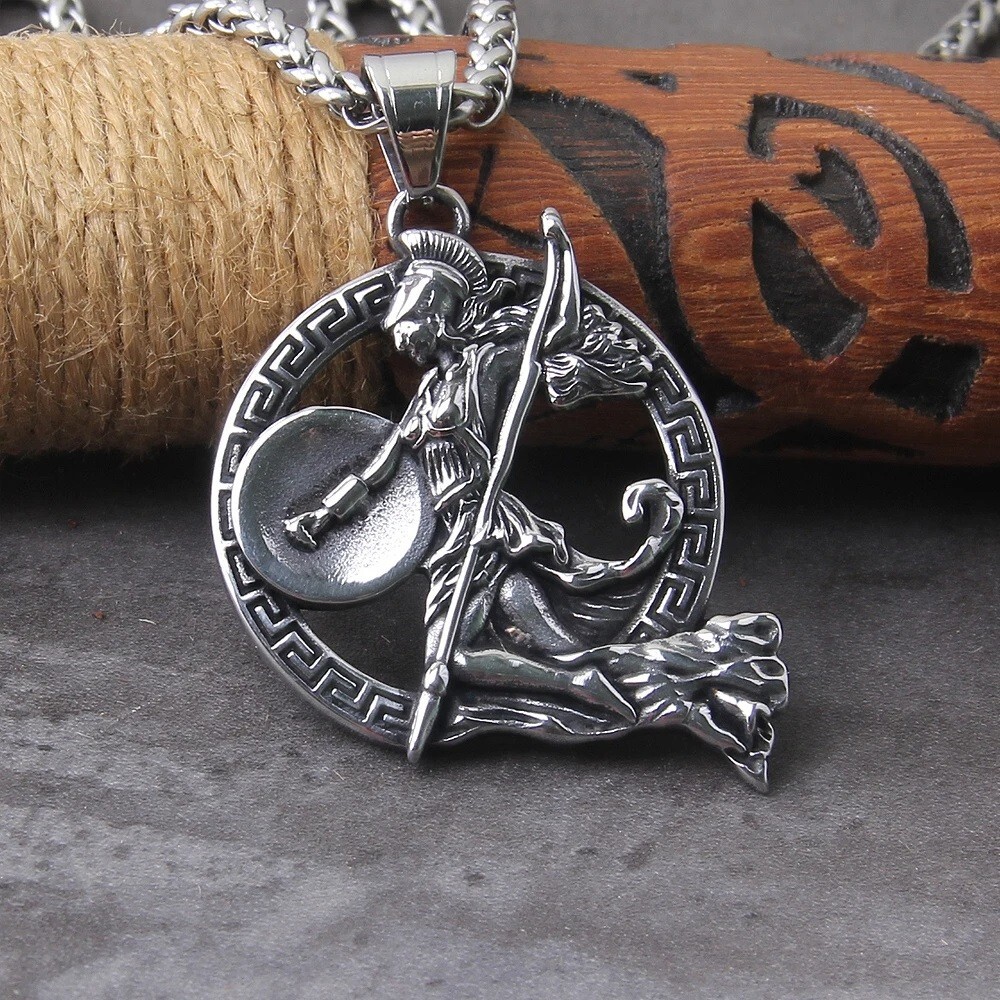 Ancient Greek Warrior Spartan Pendant Stainless Steel Necklace Mens Punk Jewelry