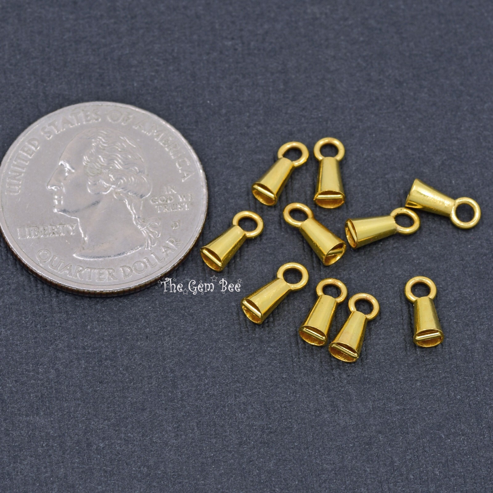 14K Solid Yellow Gold Crimp Hook Cone Cups Ends Findings With Bars Quantity: (2)