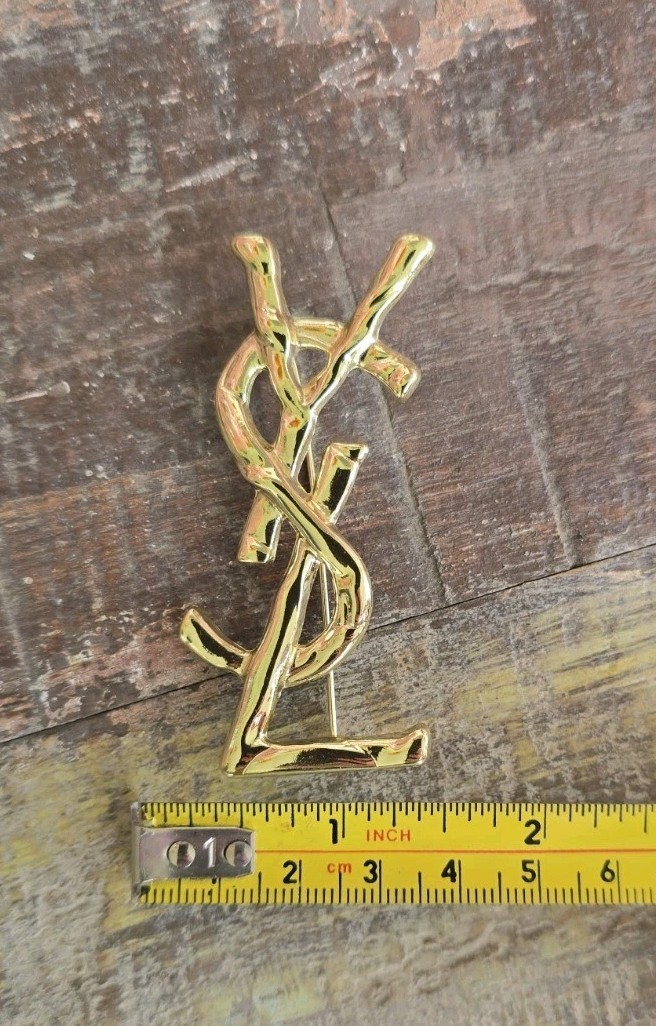 YSL Yes Saint Laurent Paris Vintage Brooch Pin Gold Tone BEAUTIFUL