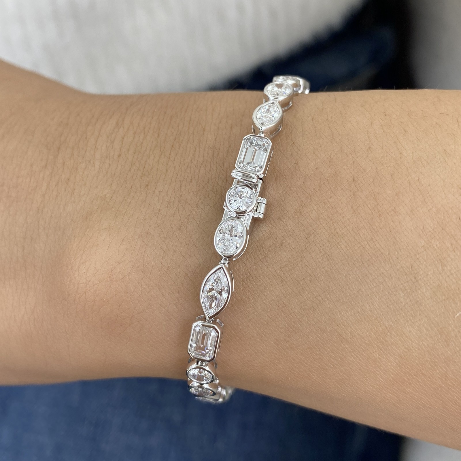 14k White Gold Multi Cut Lab Grown Diamond EF/VS-SI Tennis Bracelet For Propose