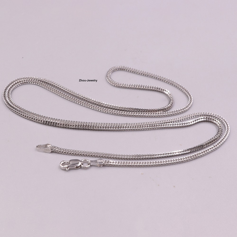 Real S925 Sterling Silver Necklace 1.6mm Wheat Link Chain For Women 23.6inch