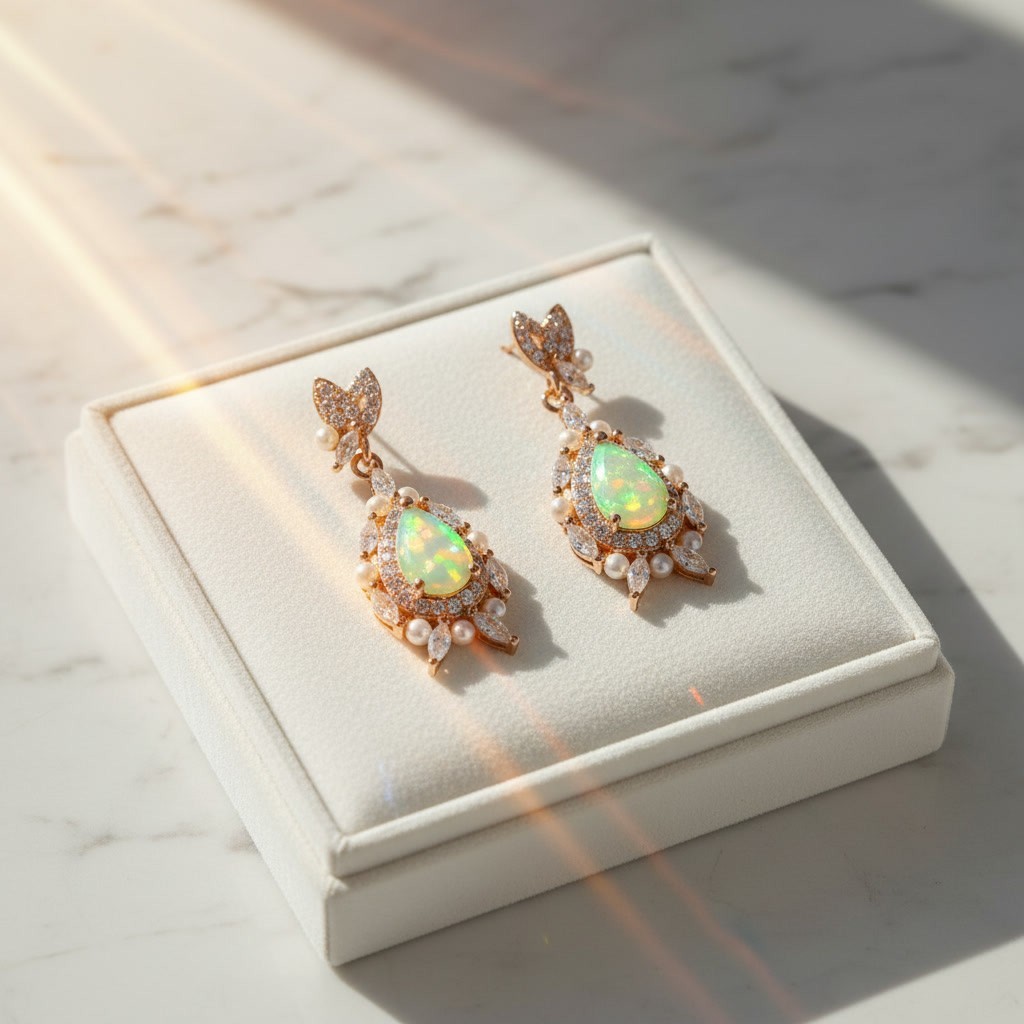 Fire Opal Elegant Drop Dangle Earrings 4x5mm 925 Sterling With Platinum Plating