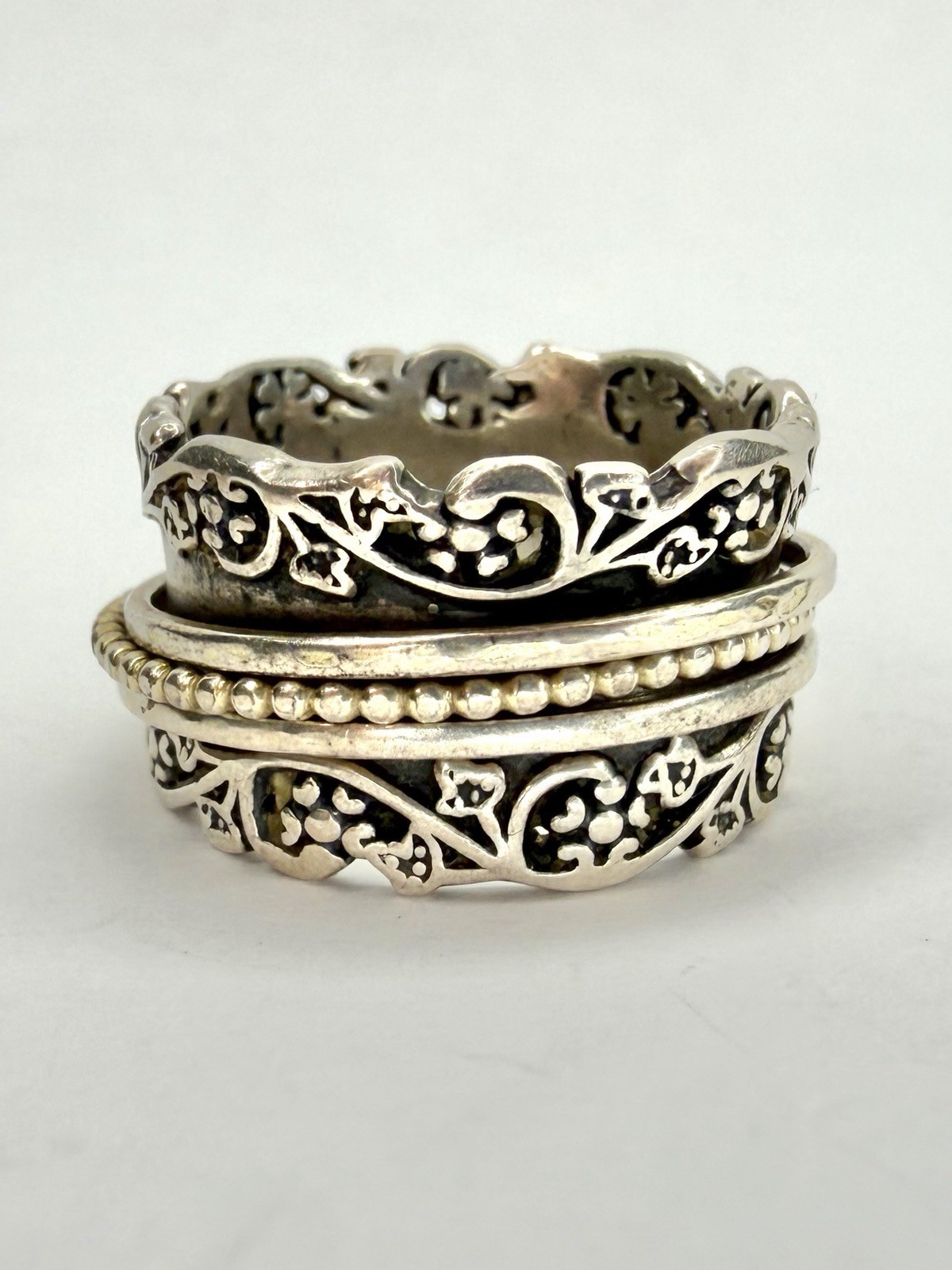 PZ Paz Creations Israel Sterling Silver Floral Spinner Ring Sz 6.25