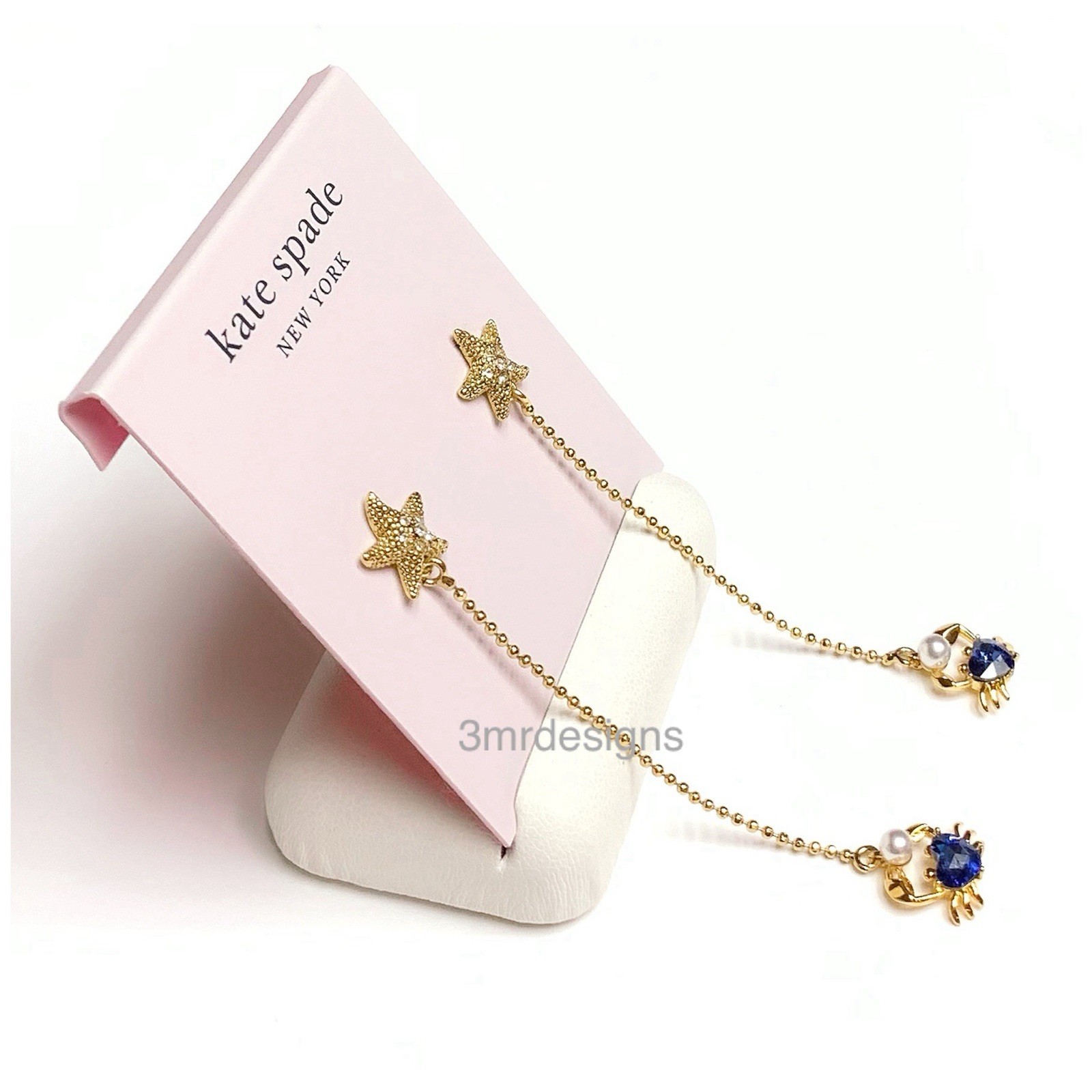 NWT Kate Spade SEA STAR CRAB 12-K Gold Plated CZ Stone/Glass Pearl Drop Earrings