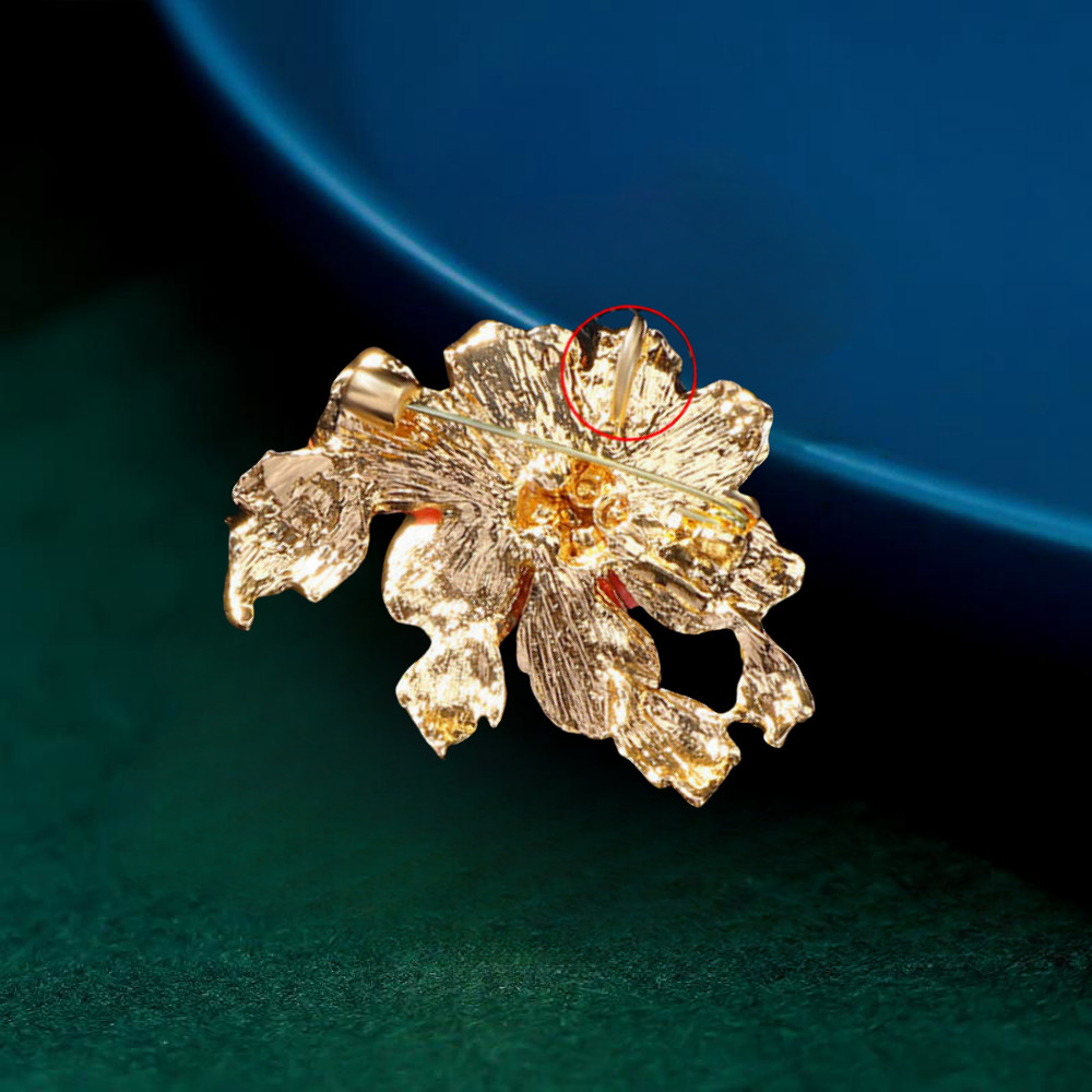 Vintage Blue Enamel Crystal Rhinestone Peony Flower Brooch Pin