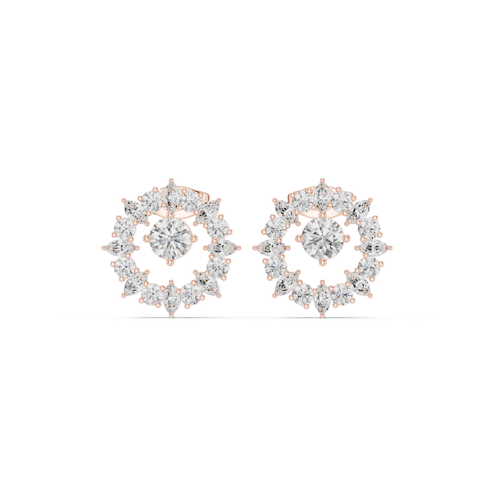 Certified VVS1 D Natural Diamond Flora Cosmos Halo Stud Earrings 14k Gold Over
