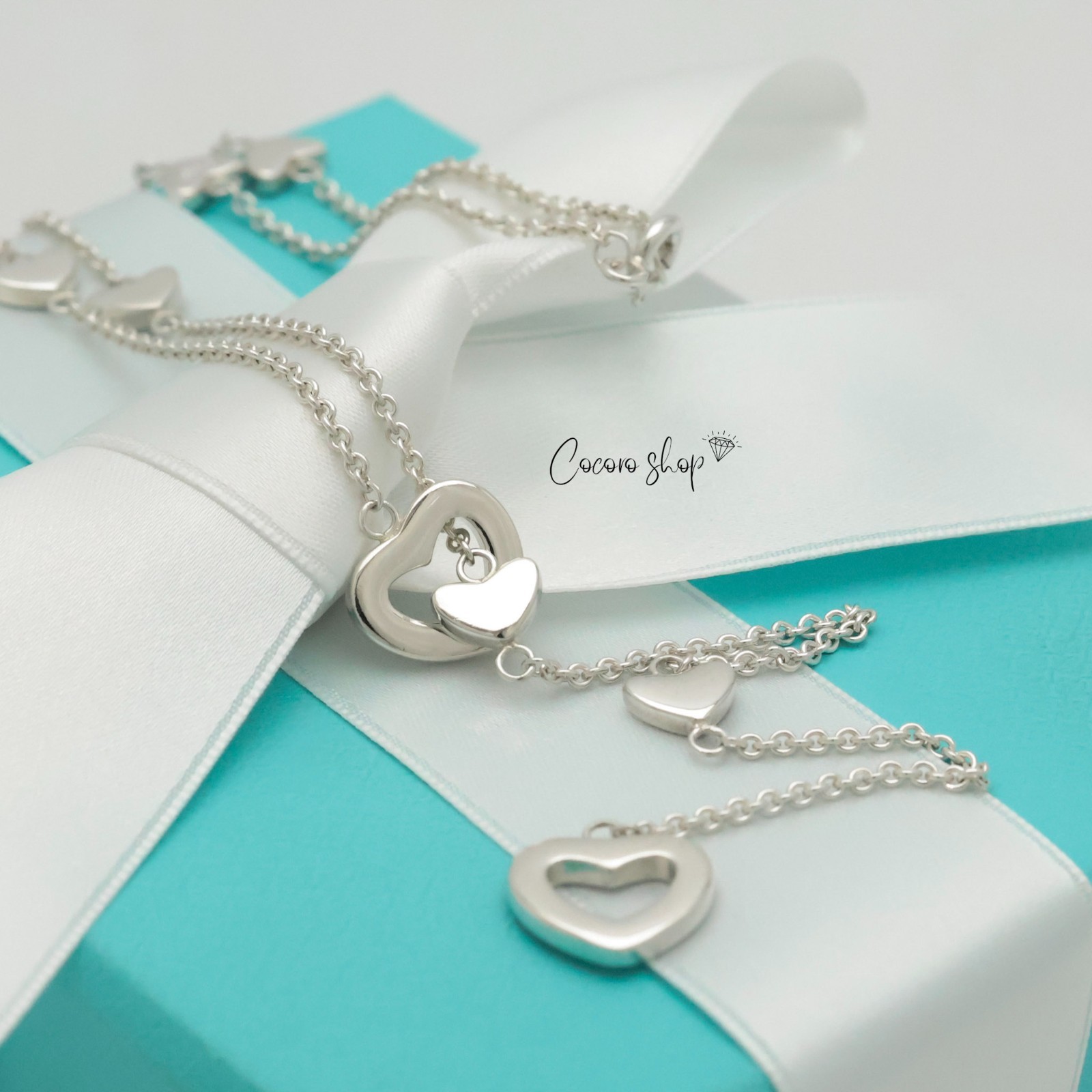 Authentic Tiffany & Co. Heart Link Lariat Pendant Necklace 19.6″ Silver w/Pouch
