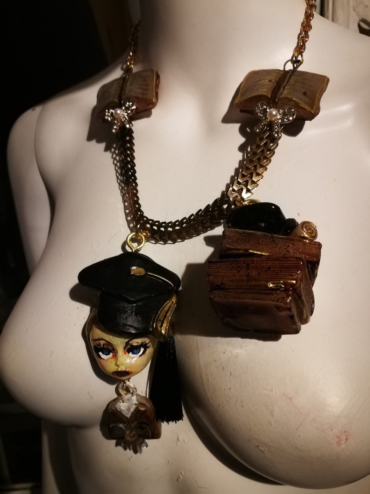 Statement Luxury Necklace Jewelry Pendant Sculpture Books Thesis Lawyer Gift Bib