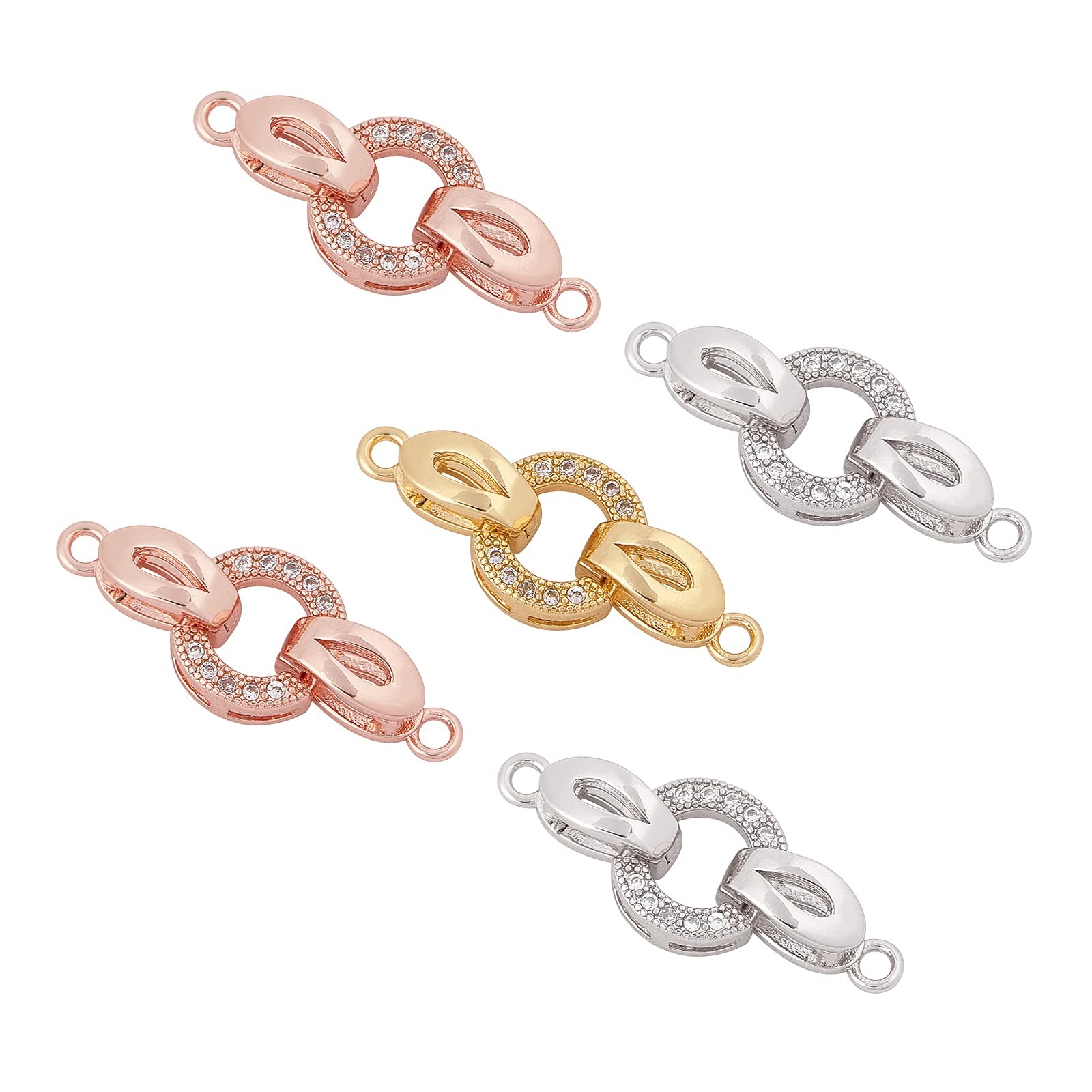 CHGCRAFT 5 Set 25mm Brass Micro Pave Cubic Zirconia Fold Over Clasps Oval Shaped