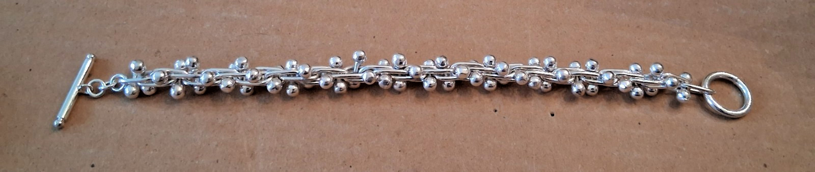 Heavy Sterling Silver DNA Graduated Bead Ball Link Toggle Bracelet-54.6 GRAMS