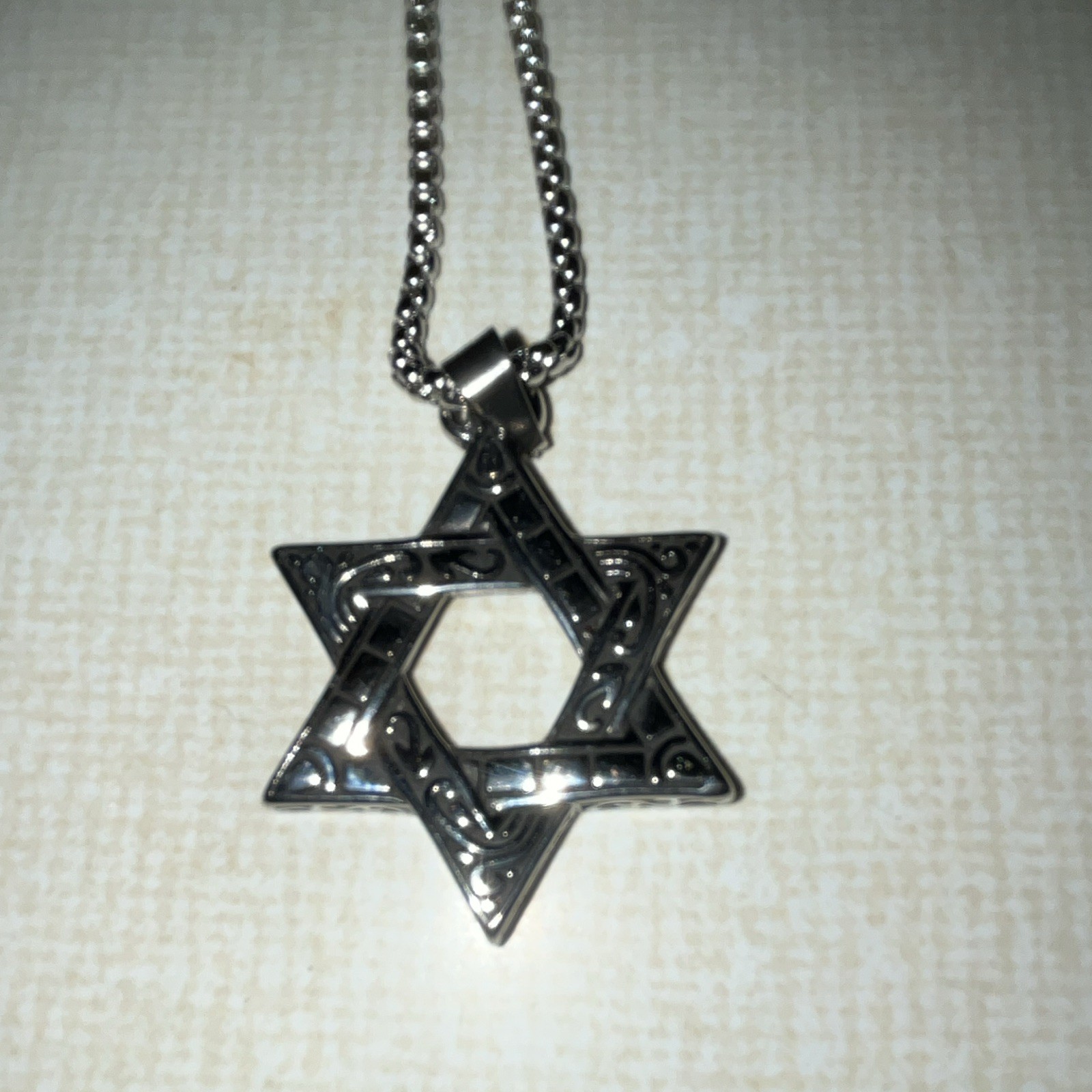 Silver Tone Star of David Star Charm Pendant Necklace Metal Ball/Bead Chain